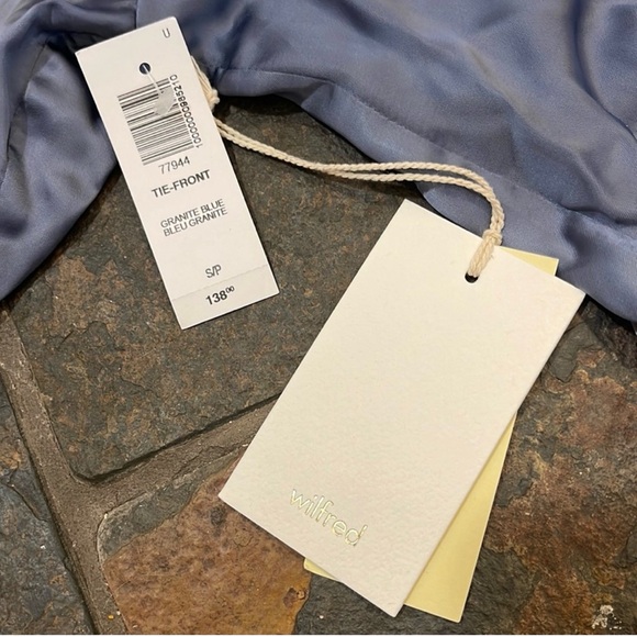 Wilfred by Aritzia Tie-Front Satin Blouse – Granite Blue – Size Small – NWT - Picture 3 of 6